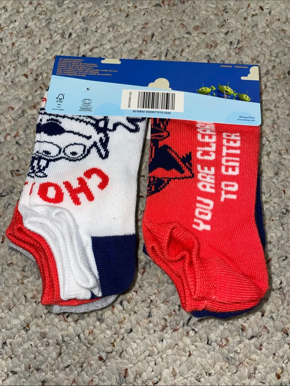 Disney Toy Story Kids No-Show Socks - Gray, White, Red, Blue